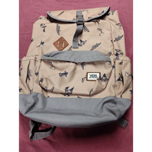 Vans Off The Wall Backpack Tan Canvas Bookbag - Picture 1 of 8
